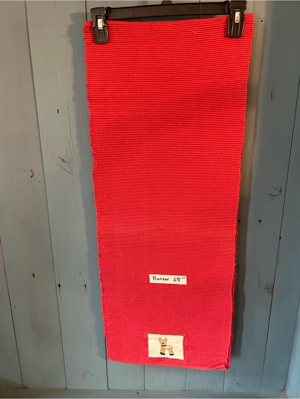 Holiday Bright Red Ribbed Holiday Table Runner - 68” Inches | Reindeer Themed